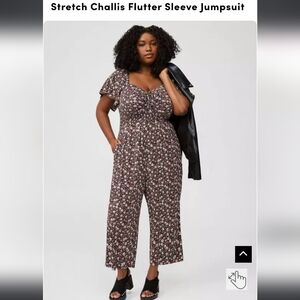 Floral Stretch Challis Flutter Sleeve Jumpsuit